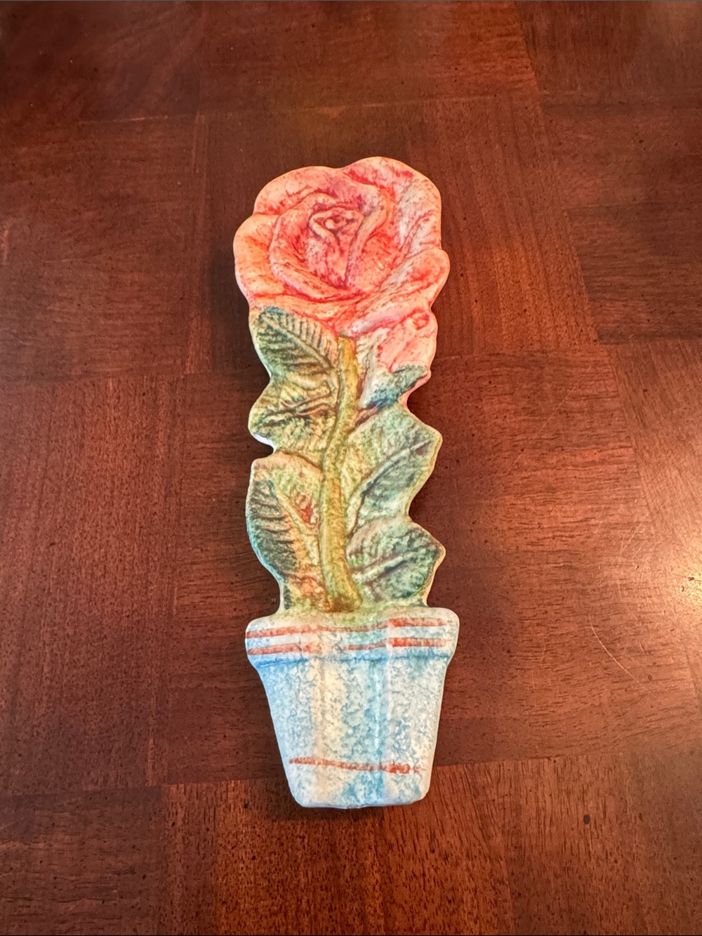 Vintage Italian Pottery Spoon Rest Hand Painted Rose in a Pot Made in Italy